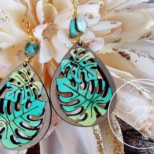 Pendientes Monstera Teardrop Archivo digital cortado con láser - Monstera Leaf SVG - Pendientes Glowforge - Pendientes SVG de plantas tropicales