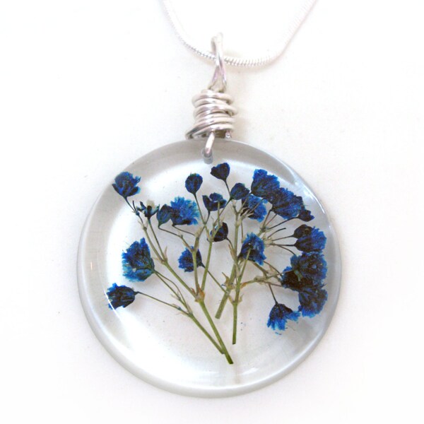 Blue Baby Breath Necklace - Pressed Flower in Resin - Pressed Flower Jewelry - Wire Wrapped Jewelry - Gift for her