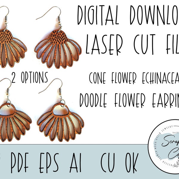 Cone Flower Echinacea Earring SVG - Laser Cut Digital File - Floral Design Earrings SVG - Glowforge Earrings - Wildflower Earring SVG
