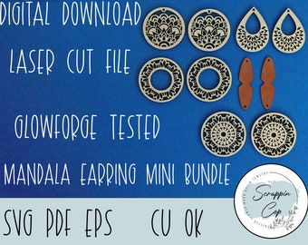 Mandala Earring Bundle Laser Cut File - Boho Design Earrings SVG - Glowforge Earring Mini Bundle - Solo descarga digital - Uso comercial