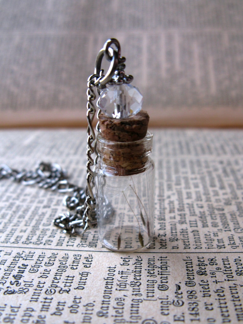 Dandelion Seed Glass Bottle Necklace Dandelion Seeds in Tiny Vial Pressed Flower Jewelry Glass Bottle Pendant Botanical jewelry image 1