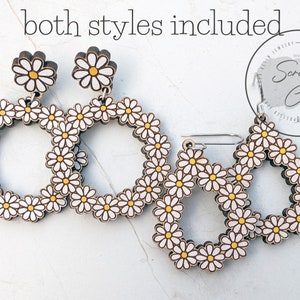 Petite boucle d'oreille marguerite découpée au Laser - boucles d'oreilles fleur marguerite SVG - boucle d'oreille fleurs sauvages SVG - téléchargement numérique uniquement - créoles marguerite SVG