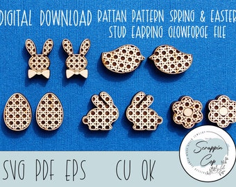 Rattan Easter Designs Stud Earrings SVG -  Earring Bundle Laser Cut SVG -  Glowforge Earring Bundle - Wicker Design Pattern - Commercial Use