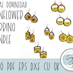 Pacote de brincos de girassol arquivo digital cortado a laser - brincos de design de flores SVG - brincos Glowforge - somente download digital - uso comercial