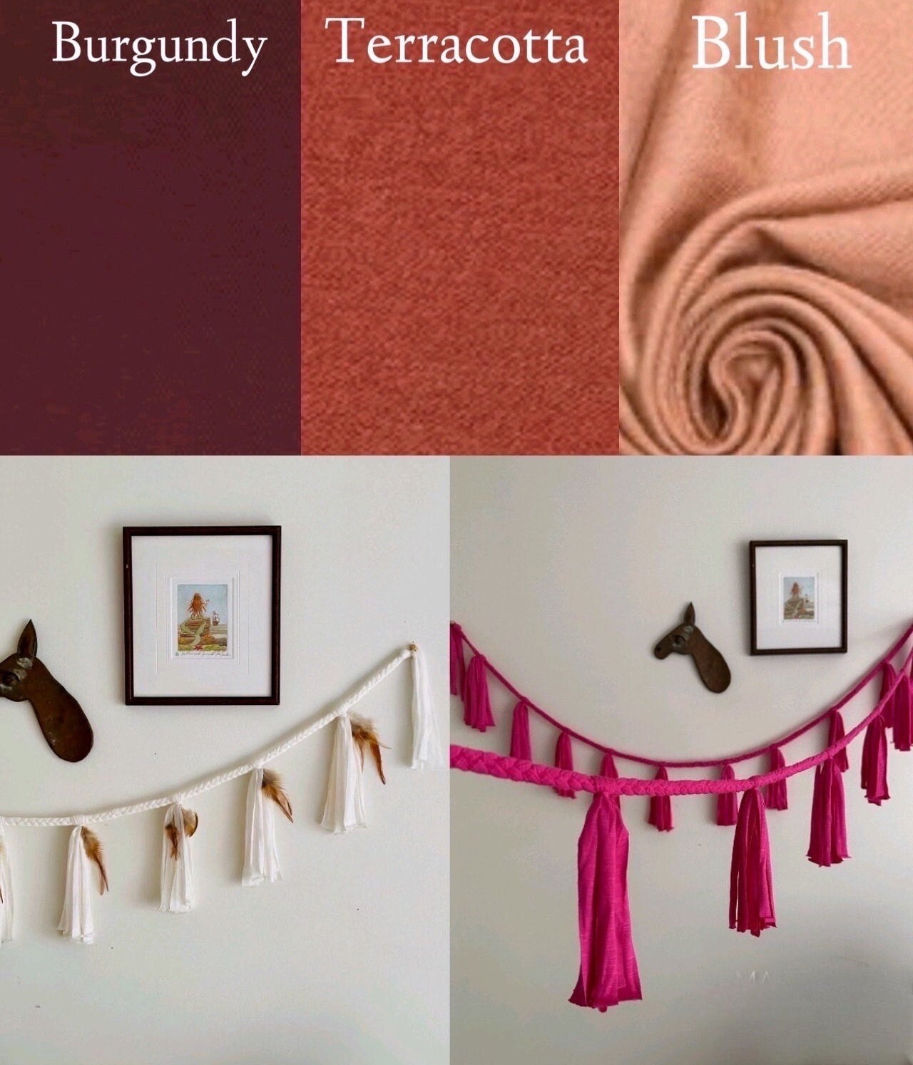 9 Inch Fabric Tassel Garland / Handmade / Customise / Blush Pink Gold /  Weddings Bridal Hens Birthday Baby-Shower Baby Girl /
