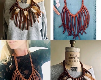 Wholesale pack of 12 pieces Braided Leather Necklace- Burning man, Necklace- Leather Fringe Necklace-Long Necklace- Braided Leather Necklace