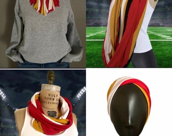 Red and gold, Kansas City Chiefs, 49ers,Kansas City scarf, necklace, chiefs headband set, butter soft, no yarn, gift for football fan, swift