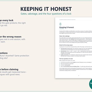 May include: A page from a technical document titled Keeping It Honest, featuring sections on sabotage, gate protection, and four questions of a lock. The text includes bulleted points and a circular badge in the bottom right corner reading Sabotage Tested.