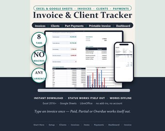 Small Business Invoice Tracker: Client Payments, Bookkeeping Spreadsheet (Excel, Google Sheets)