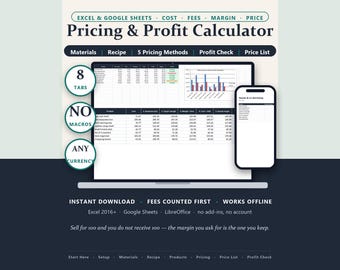 Small Business Pricing Calculator: Profit Margin, Fees, Materials (Excel/Google Sheets)