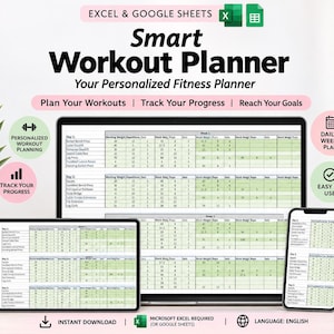 Smart Workout Planner Excel Template | Women Strength Training Log (Digital Download)