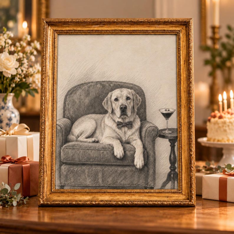 Custom Dog Portrait From Photo, Personalised Cocktail Illustration ...