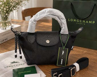 Longchamp Mini Black Crossbody Bag, Detachable Strap, Everyday Luxury Purse
