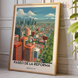 Paseo de la Reforma Poster Print Mexico City Wall Art CDMX Angel of Independence Mexican Decor Travel Gift