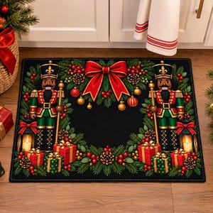 Black Nutcracker Christmas Kitchen Mat | 18x24 Holiday Floor Decor