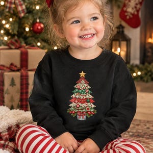 Faux Patchwork Christmas Tree Toddler Sweatshirt | Holiday Quilt Design