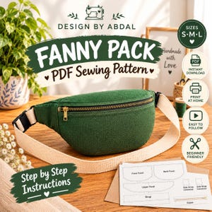 Fanny Pack Sewing Pattern PDF, Crossbody Bag Pattern, Belt Bag Pattern, 3 Sizes S-L, A4 A0 US Letter