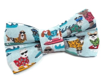 Surf Pups Pet Bow Tie, Dog or Cat Bowtie, Slide on Collar Accessory, Collar NOT Included, Handmade in Canada, Beach, Surfing Dogs, Blue