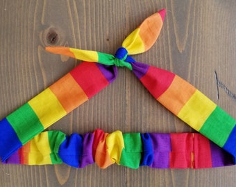 Rainbow Knotted Hair Tie, Rosie Wrap, Headband, Bandana, Hair Scarf, Baby, Toddler, Child, Photo Prop, Rockabilly, Pride, Ally, LGBTQ+