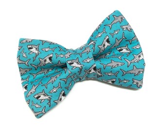 Shark Bow Tie for Large Dogs, Slide onto Collar, Collar NOT included, Nautical, Shark Week, Blue, Grey, Animals, Ocean, Blue, Nautical