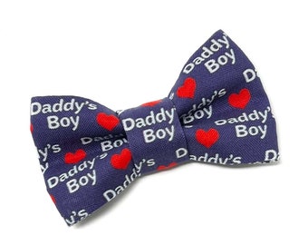 Daddy’s Boy Bow Tie for Pets, Cat Bowtie, Dog Clothing, Slide on Collar Accessory, Collar NOT included, Gift for Him, Father’s Day, Heart