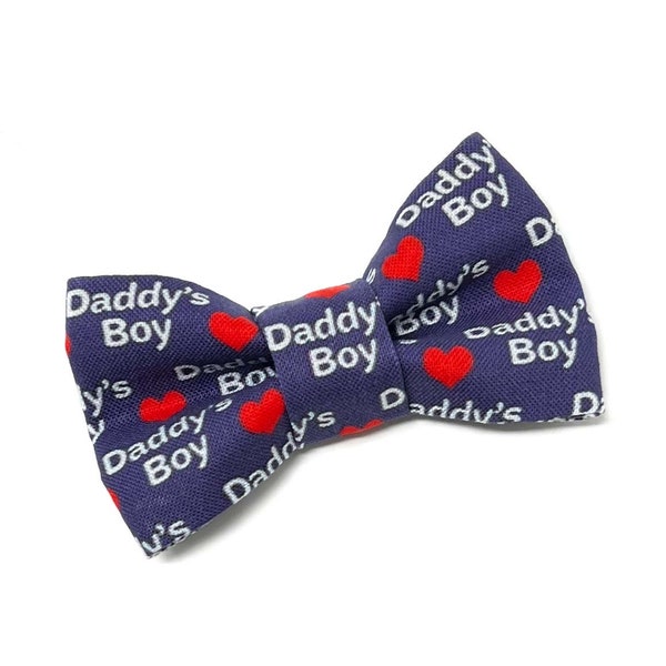 Daddy’s Boy Bow Tie for Pets, Cat Bowtie, Dog Clothing, Slide on Collar Accessory, Collar NOT included, Gift for Him, Father’s Day, Heart