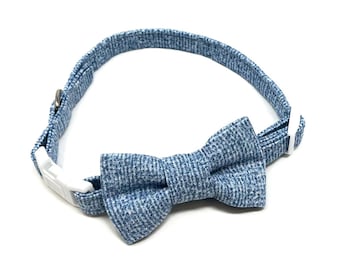 Blue, Lightweight Fabric Cat Collar with Matching Bow Tie, Breakaway Clasp, Safety Buckle, Optional Bell, Wedding Bow