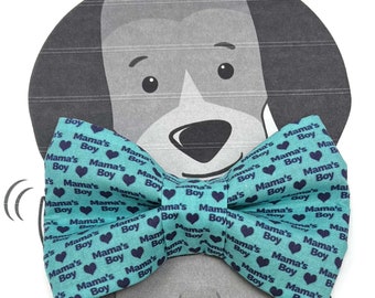 Mama’s Boy Bow Tie for Large Dogs, Slides onto Collar, Collar NOT Included, for Dog, Handmade in Canada, Mother’s Day, Dog Mom, Blue, Hearts