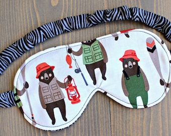 Men's Sleeping Mask, Bears, Fishing, Travel Accessory, Eye Mask, Blindfold, Gift for Man, Father's Day, Cotton, Handmade in Canada