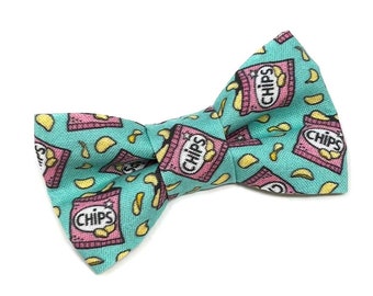 Chips Bow Tie for Cat, Dog Bowtie, Slides onto Collar, Collar NOT Included, Food, Handmade in Canada, Potato Chips, Snacks