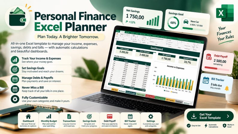 2027 Budget Planner Excel Spreadsheet | Monthly Budget, Expense Tracker ...