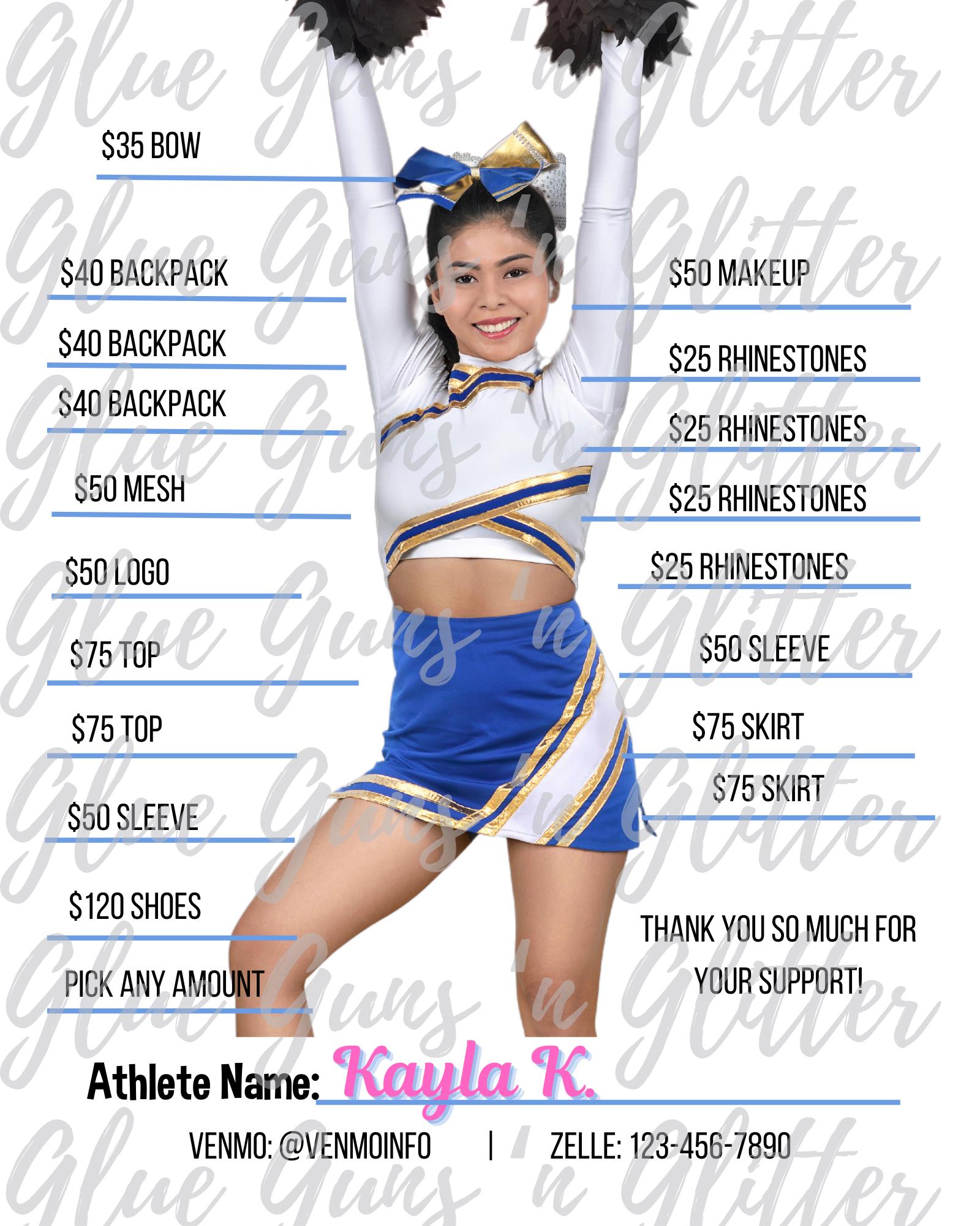 Editable Cheer or Athlete Uniform Sponsorship Flyer Template | Canva Template | Fundraiser for Youth Athletes