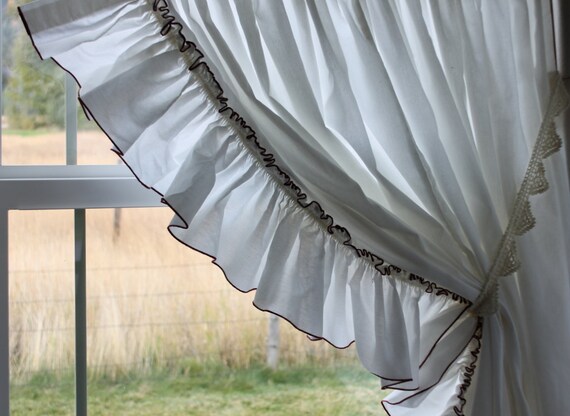 Pair Curtains Vintage Ruffled Priscilla Shabby Cottage Window Etsy