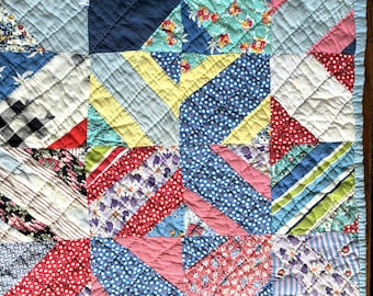 Vintage Cutter Quilt Piece – Hand‑Quilted Salvaged Patchwork Fabric for Crafting