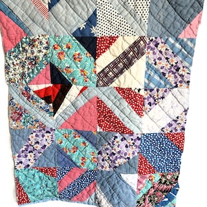 Vintage Cutter Quilt Piece – Hand‑Quilted Salvaged Patchwork Fabric for Crafting