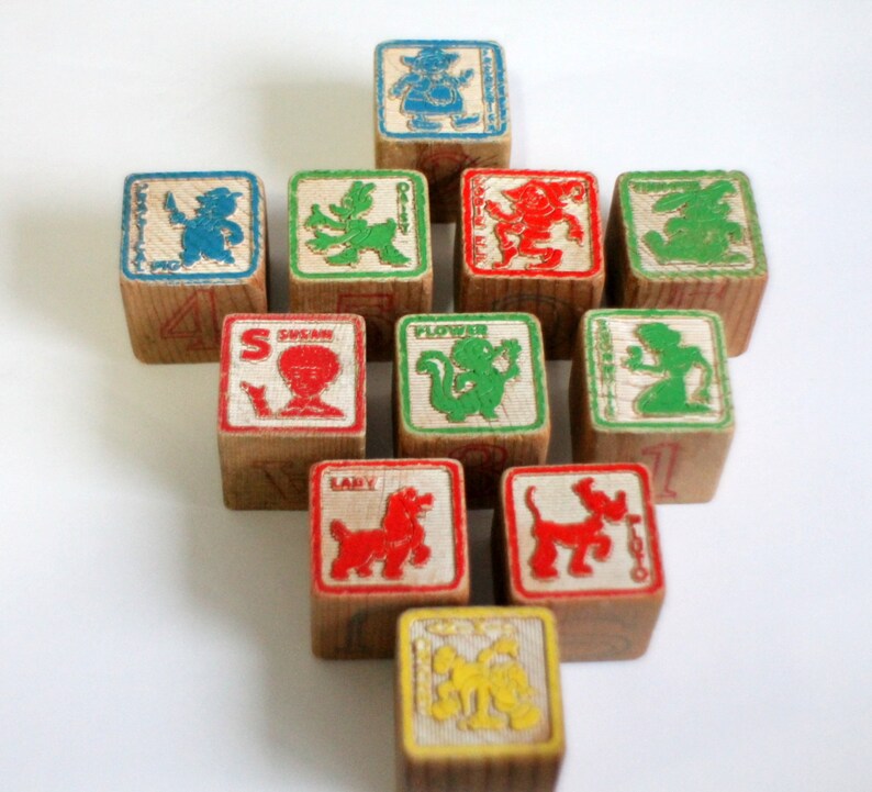 Vintage Wood Alphabet Blocks Eleven Disney Abc S Snow Image 0