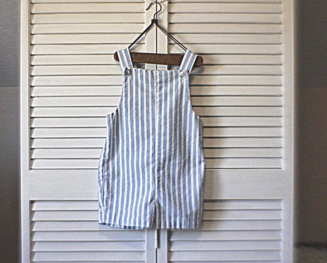 Vintage 1950s Baby Romper – Blue & White Seersucker Overalls ...