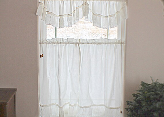 Eyelet Curtains Vintage Off White Window Coverings Valances Etsy