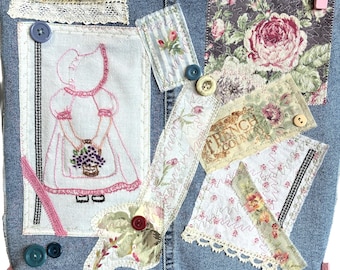Parche de tela Shabby Chic hecho a mano – Adorno textil de estilo Cottagecore para manualidades