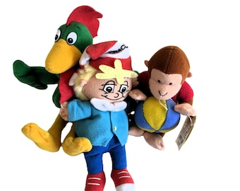 Peluches vintage de Curious George, Crackle y el gallo Corny de Kellogg's / Artículos de colección para juegos de imitación