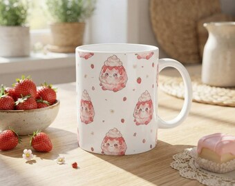 Strawberry Bingsu Mug, Kawaii Dessert Mug, Cute Coffee Mug Gift, Aesthetic Kitchen Decor, Foodie Gift for Her, 11oz Ceramic Mug