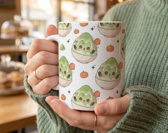 Halloween Matcha Bingsu Mug, Kawaii Dessert Mug, Cute Fall Gift, Cute Halloween Gift, Foodie Gift for Her, 11oz Ceramic Mug