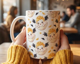 Halloween Mango Bingsu Mug, Kawaii Dessert Mug, Cute Halloween Gift, Spooky Cute Mug Gift, Foodie Gift for Her, 11oz Ceramic Mug