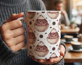 Halloween Chocolate Cookies and Cream Bingsu Mug, Kawaii Dessert Mug, Cute Halloween Gift, Foodie Gift for Her, 11oz Ceramic Mug