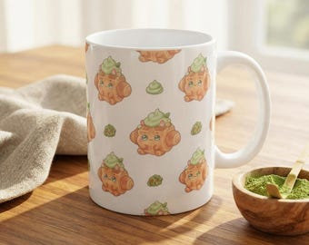 Matcha Croffle Mug, Kawaii Waffle Mug, Cute Coffee Mug Gift, Aesthetic Kitchen Decor, Foodie Gift for Her, 11oz Ceramic Mug