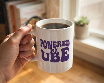 Ube Mug, Powered By Ube Coffee Mug, Purple Aesthetic Mug, Retro Groovy Mug, Ube Dessert Mug, Cute Coffee Mug Gift, 11oz Ceramic Mug