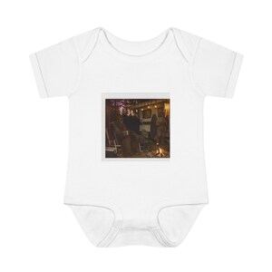 Campfire Night With Cryptid Friends Baby Bodysuit, Faded 70s Snapshot Infant One-Piece, Shower Gift