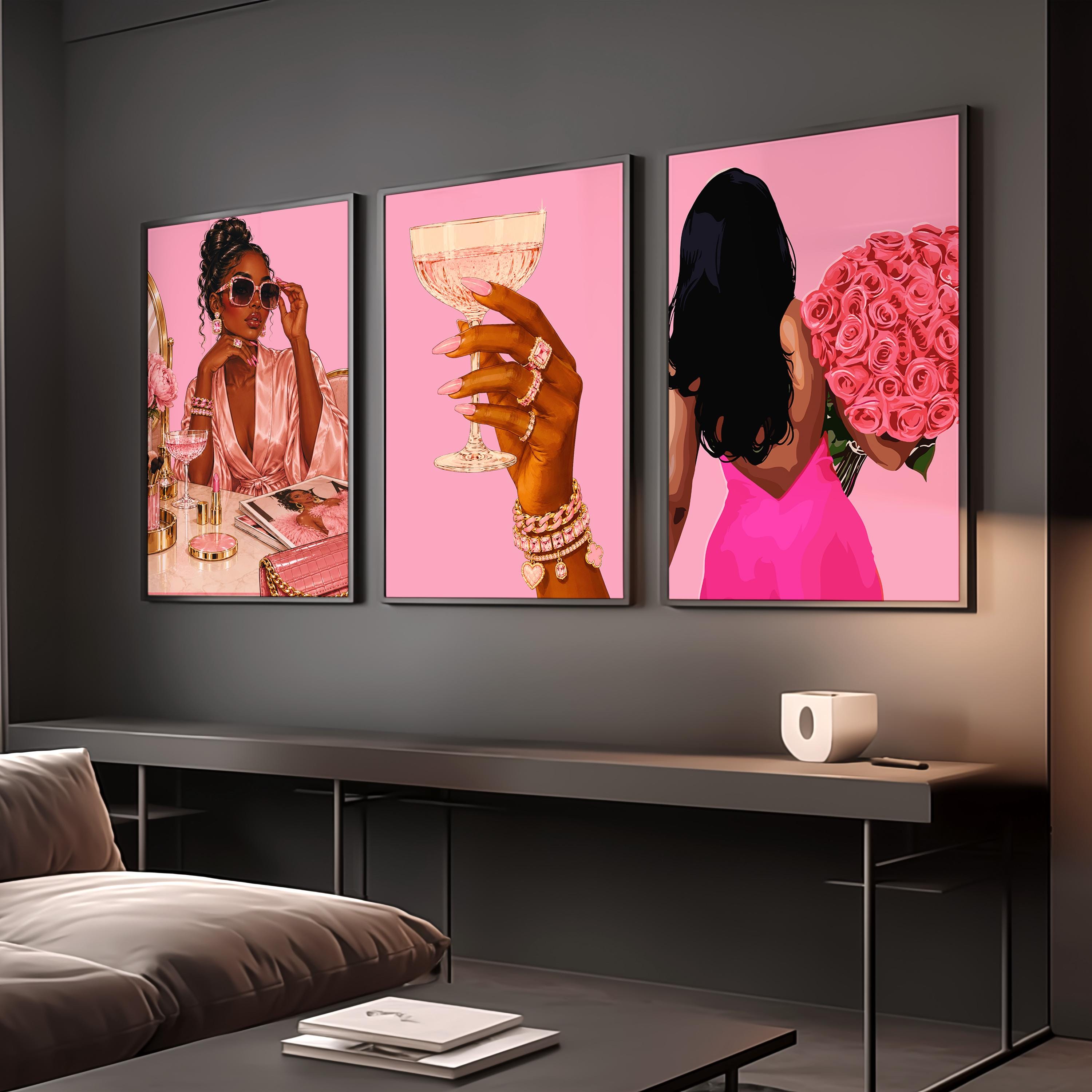 3 Piece Wall Art Pink and Black - Etsy