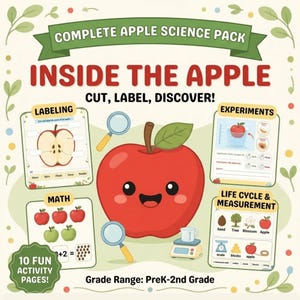 Apple Theme Activities for Kids, Homeschool Science Experiments, Fall Printables for Preschool, Apple Parts and Life Cycle