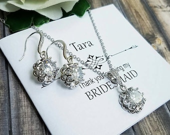 Cubic Zirconia Bridal Jewelry Set, Bridesmaid Earrings, Wedding Jewelry